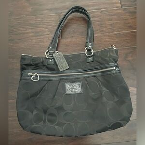 COACH Daisy Poppy Glam Black Signature Canvas Tote Carryall Bag Purse